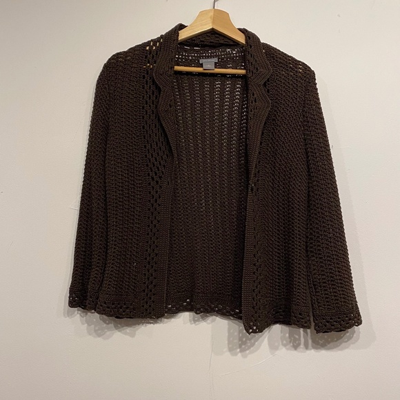 Ann Taylor Brown Open Knit Grandmacore Cardigan Size Medium - Picture 1 of 5